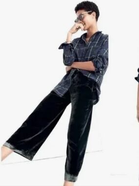 Madewell Womens Velvet Hudson Pull On Crop Pants Green Festive Size Medium